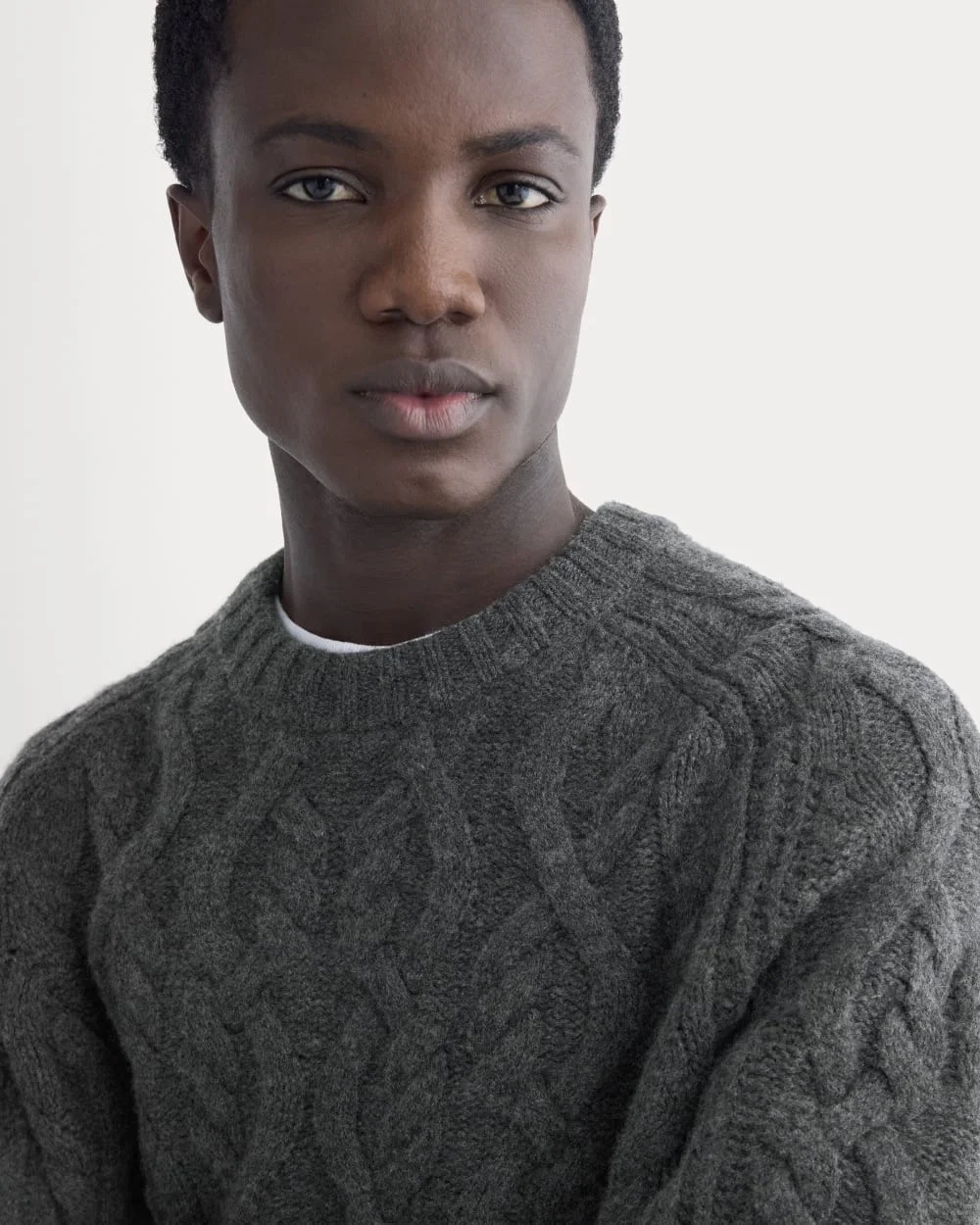 Cable Knit Crew in Luxe Merino | Heathered Soot (5)
