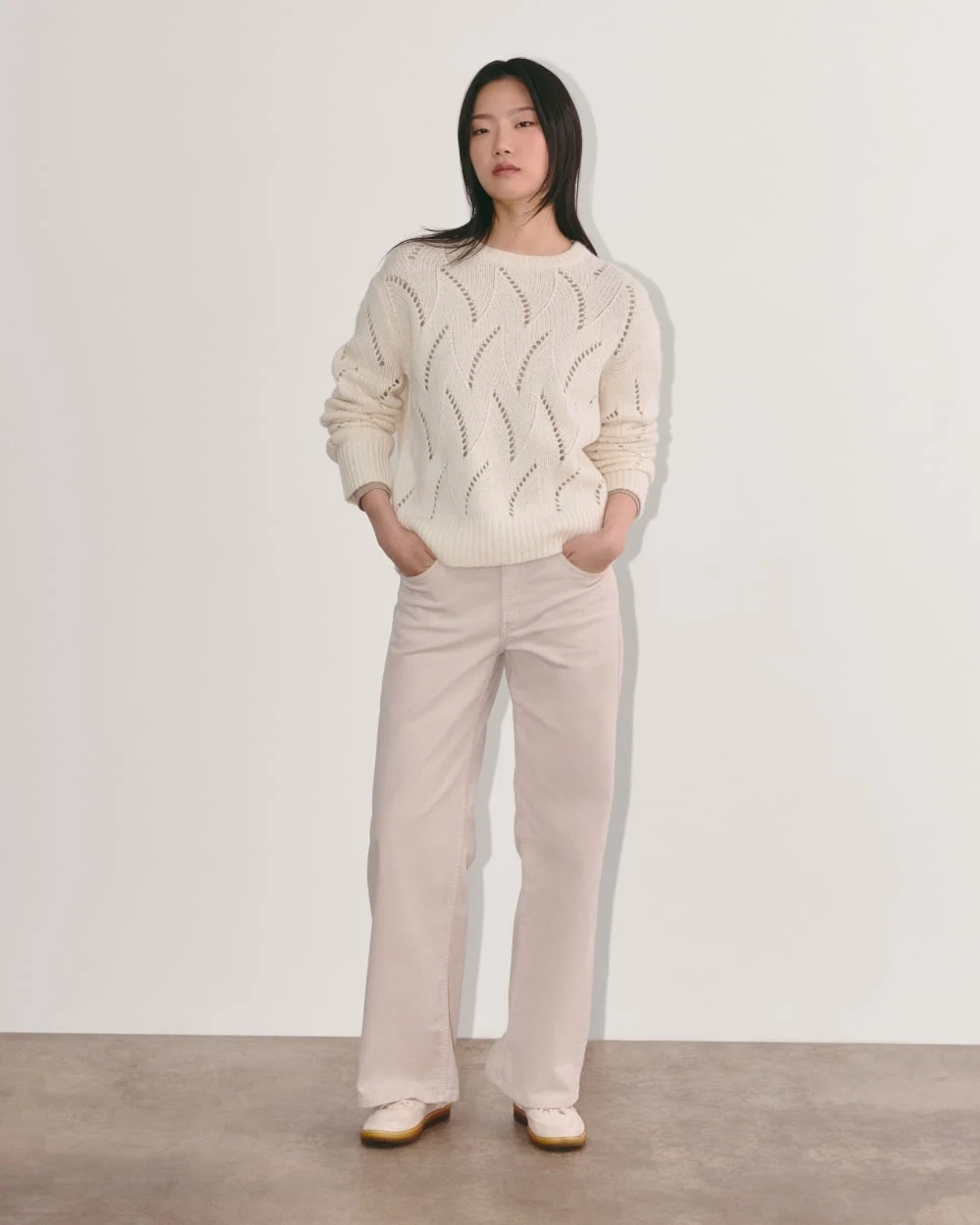 The Pointelle Sweater in Cloud | Bone (5)