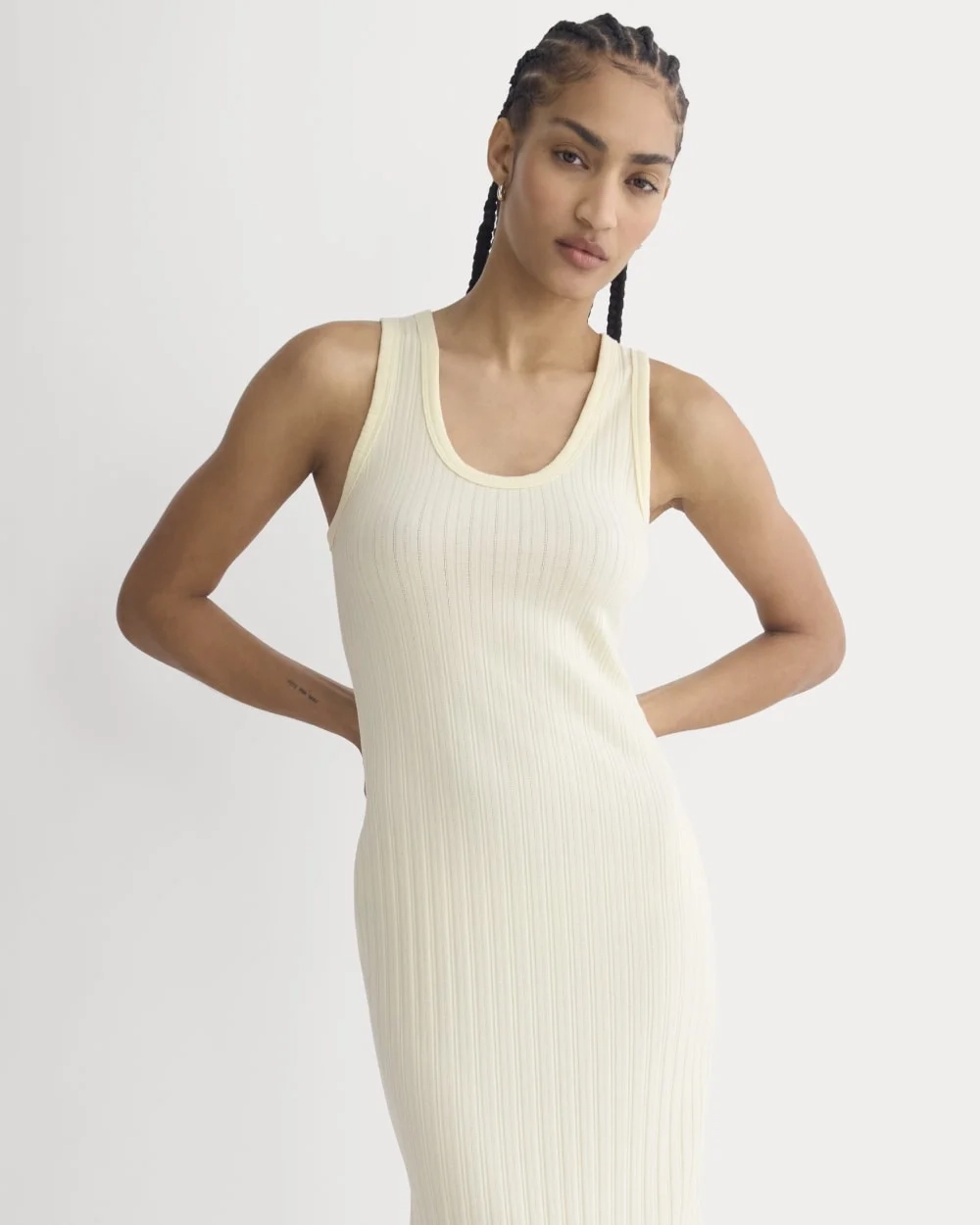Scoop-Neck Midi Dress in Pointelle Knit | Lemon Icing (6)