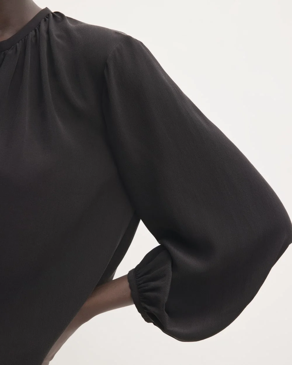 The Washable Clean Silk Shirred Blouse | Black (4)