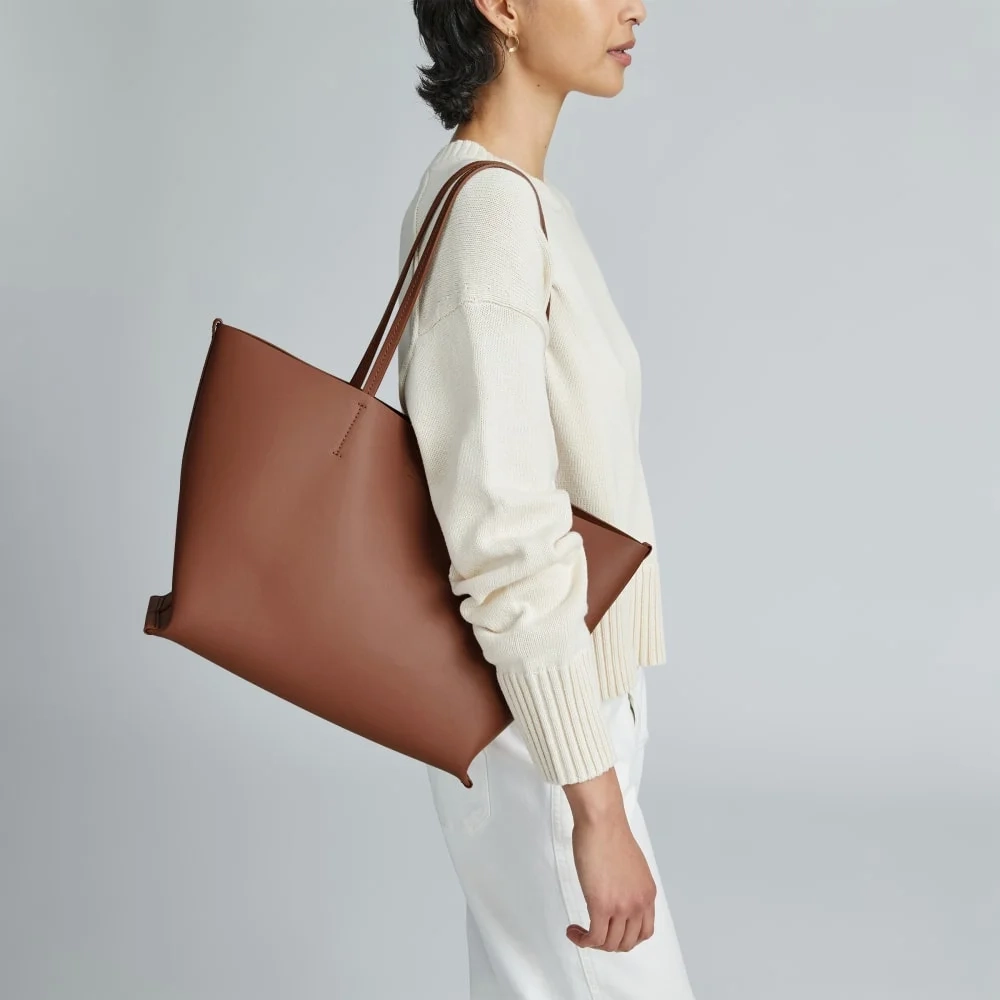 The Luxe Medium Italian Leather Tote | Cognac (3)
