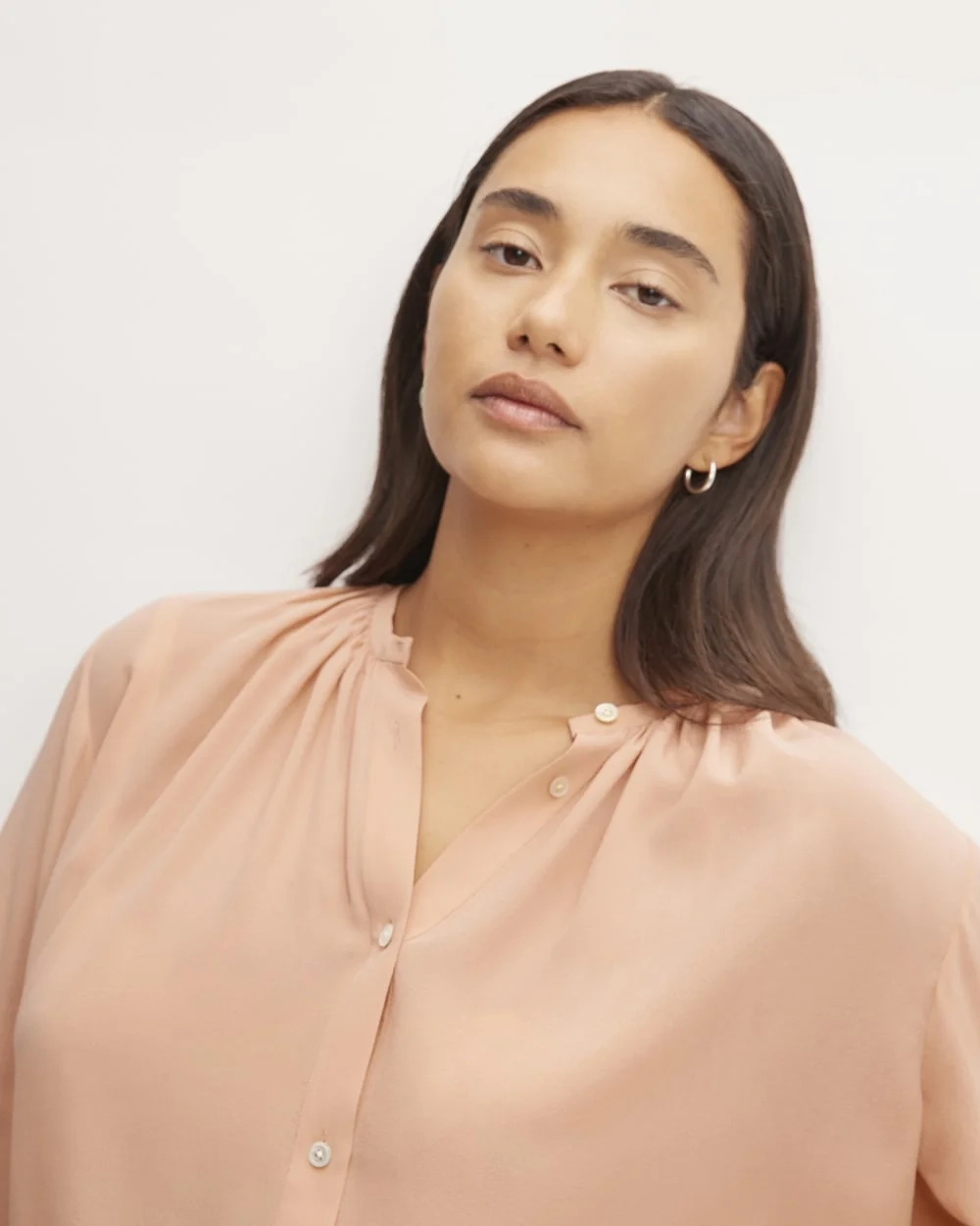 The Washable Clean Silk Shirred Blouse | Blush Pink (5)