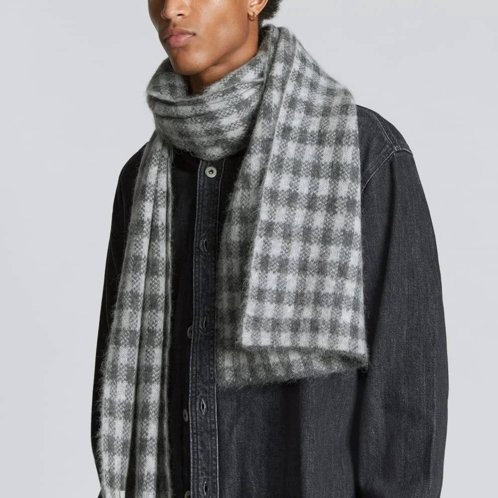 The Alpaca Patterned Scarf | Light Heather Grey / Dark Charcoal Buffalo Check (3)
