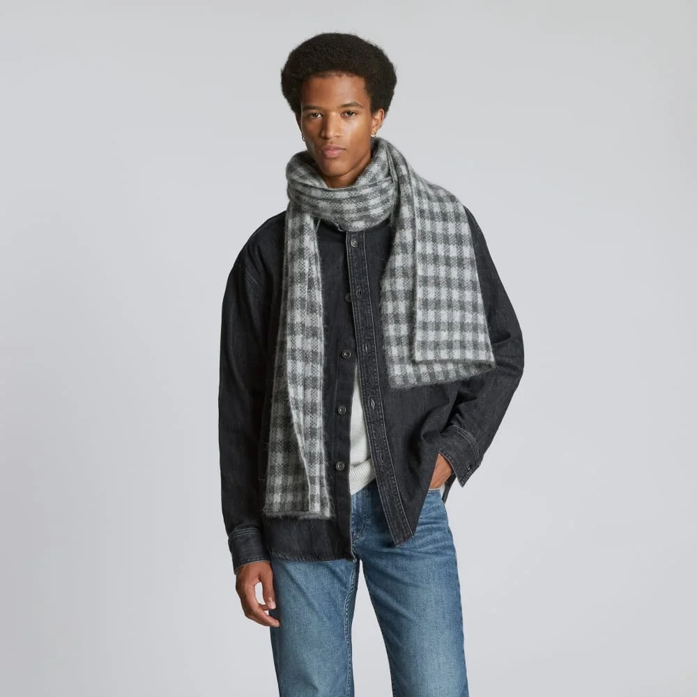 The Alpaca Patterned Scarf | Light Heather Grey / Dark Charcoal Buffalo Check (4)