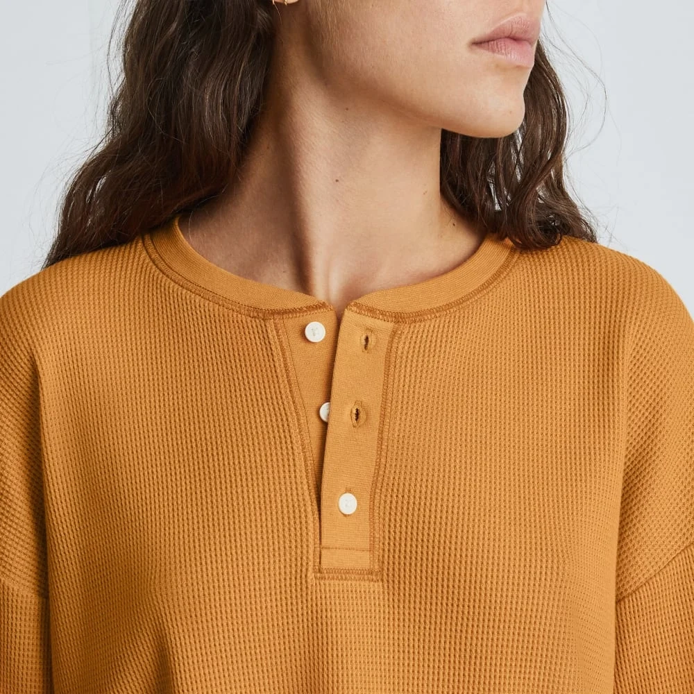 The Organic Cotton Waffle Henley | Burnt Orange (4)