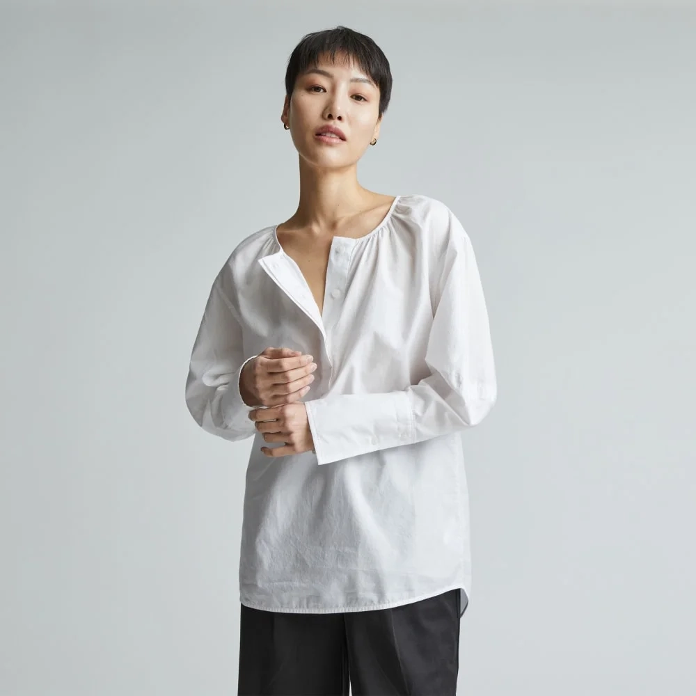 The Silky Cotton Balloon Sleeve Top | White