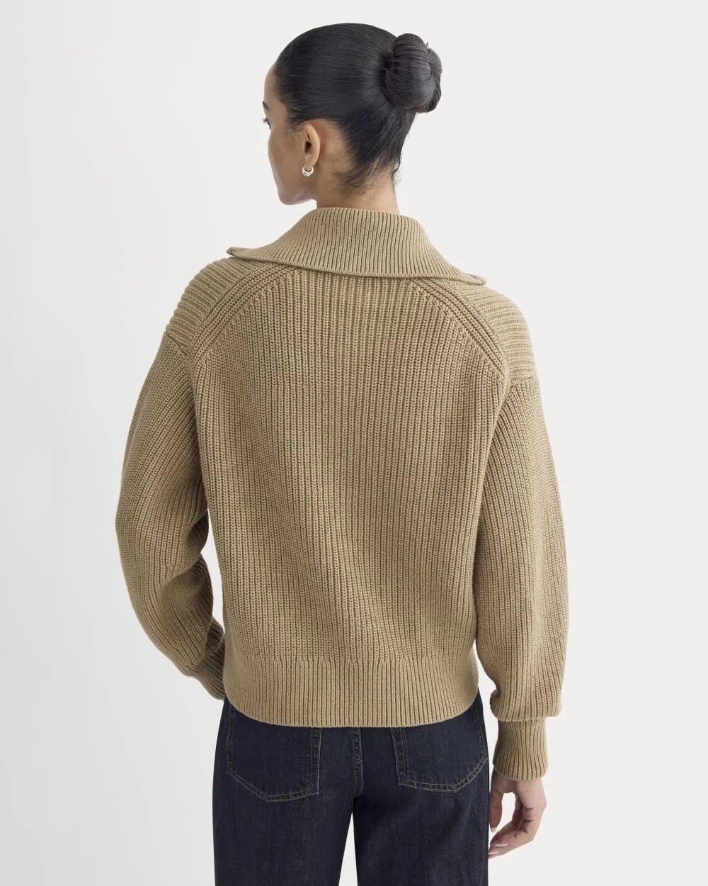 The Full-Zip Sweater in Everyday Cotton | Dark Heathered Camel (5)
