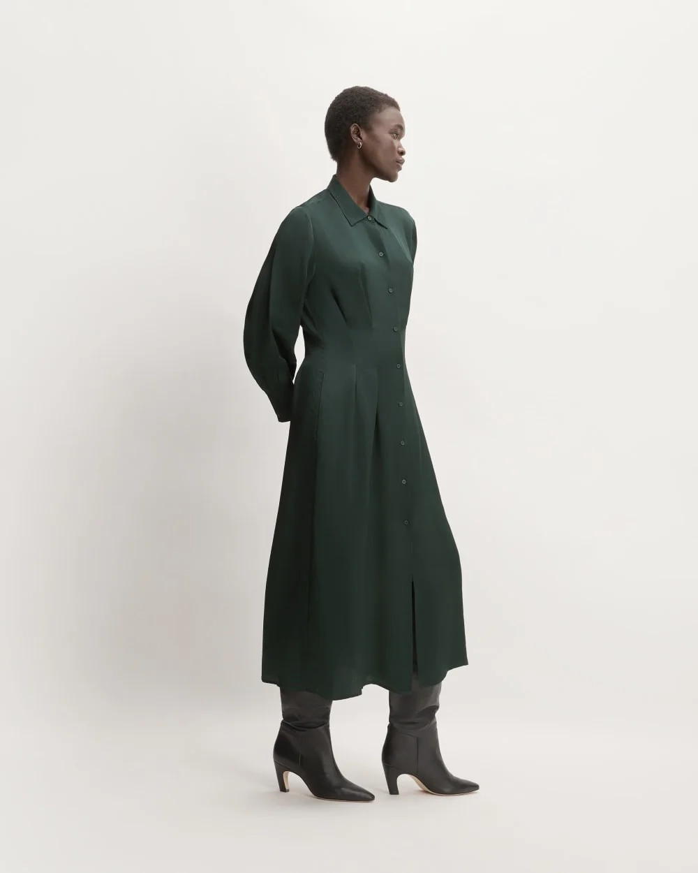 The Hammered Satin Shirt Dress | Scarab (6)
