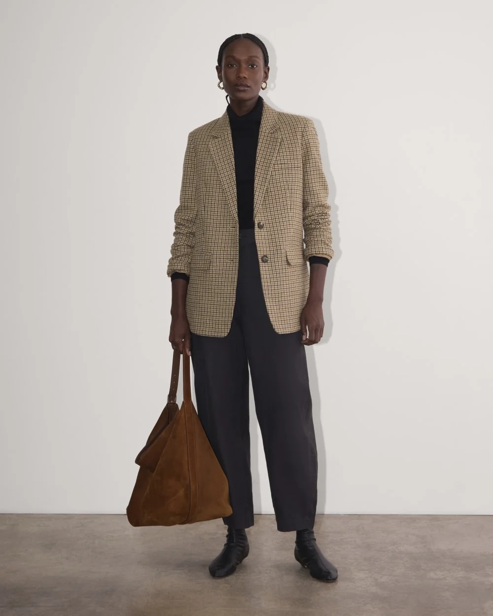 The Oversized Blazer in Wool | Camel Houndstooth (4)