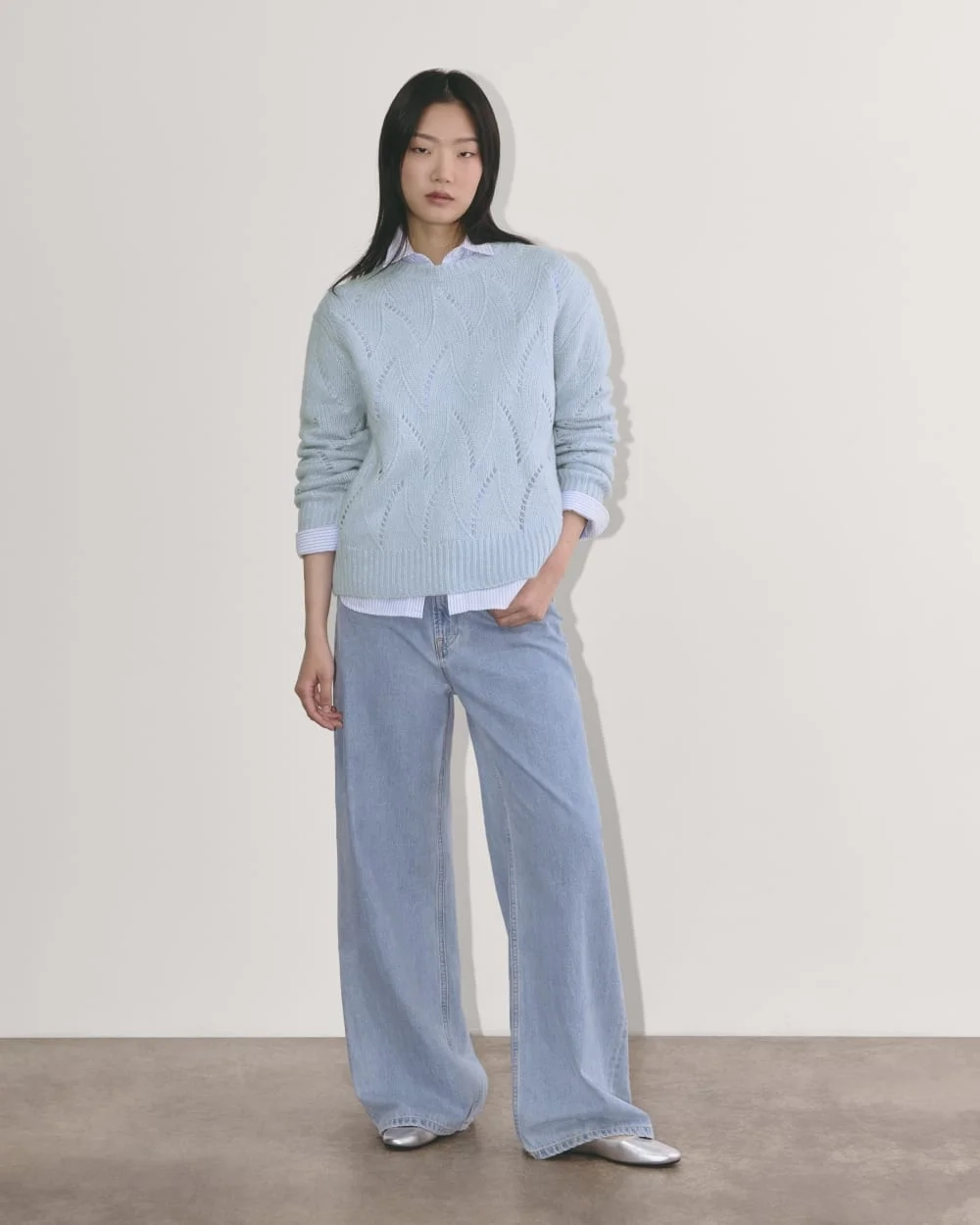 The Pointelle Sweater in Cloud | Chambray Blue (4)