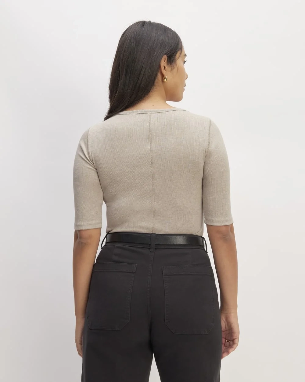The Luxe Rib Scoop-Neck Tee | Heathered Tan (4)