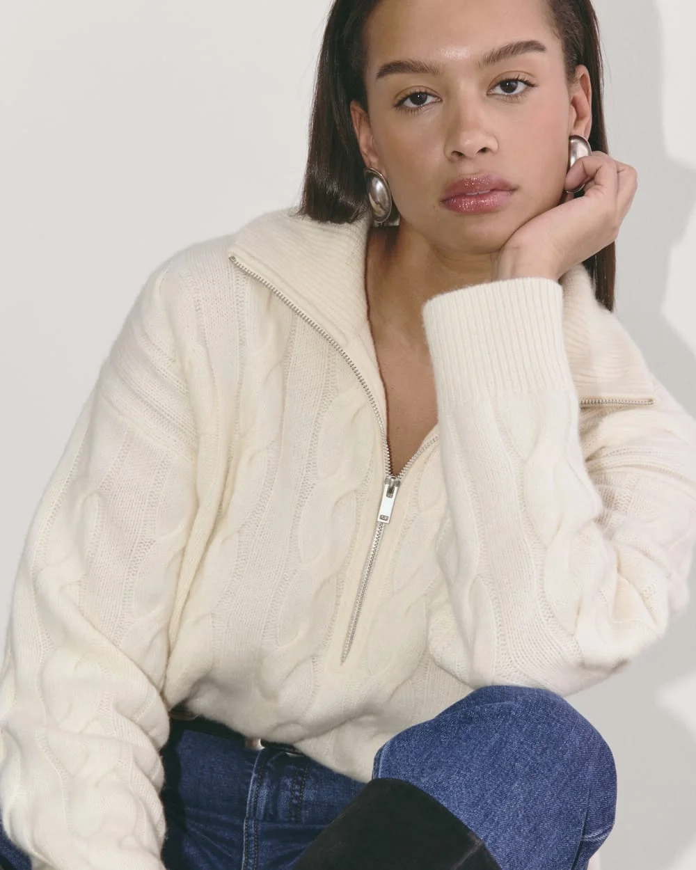 The Cable Half-Zip in Luxe Merino | Bone (3)