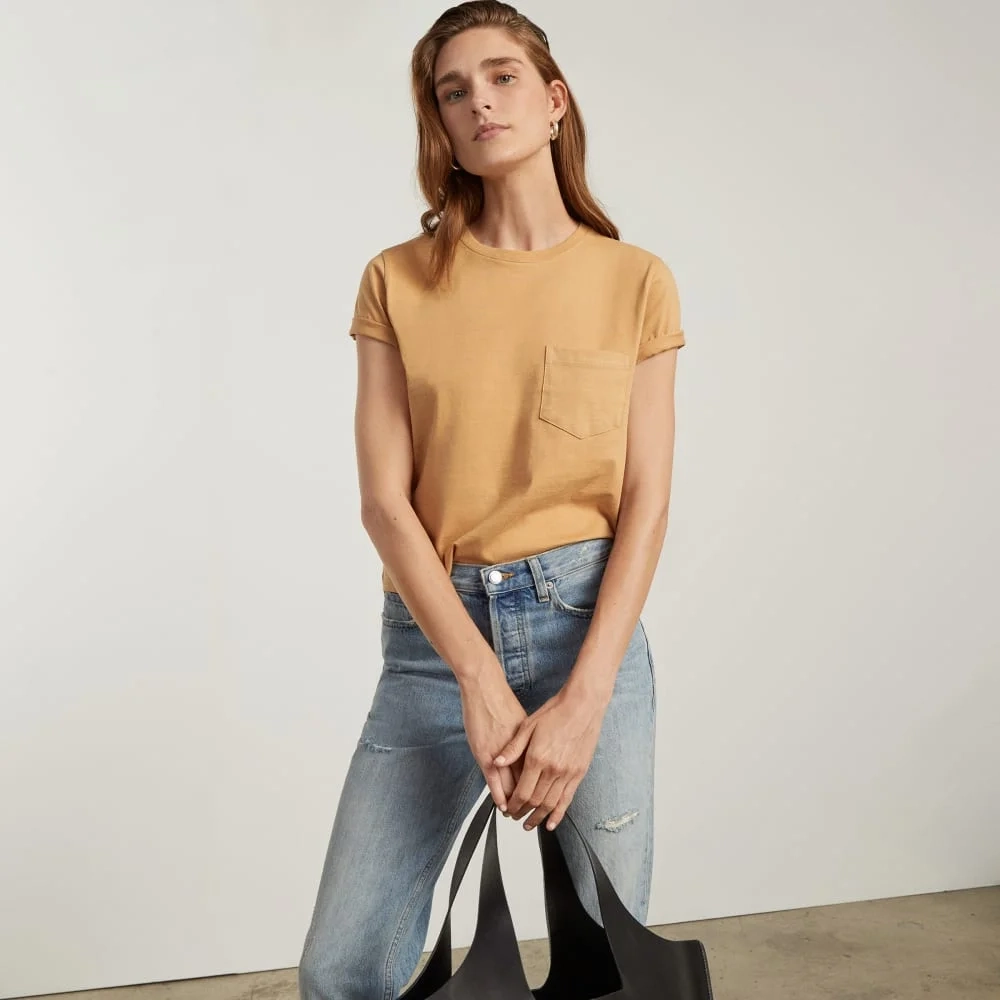 The Box-Cut Tee in Essential Cotton | Iced Coffee | Pocket (5)