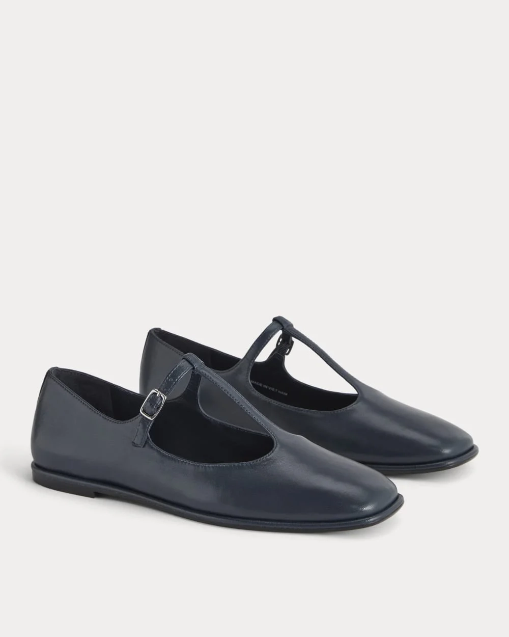 The Leather T-Strap Flat | Navy (5)