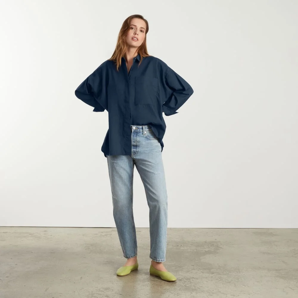 The Oversized Silky Cotton Shirt | Navy (4)
