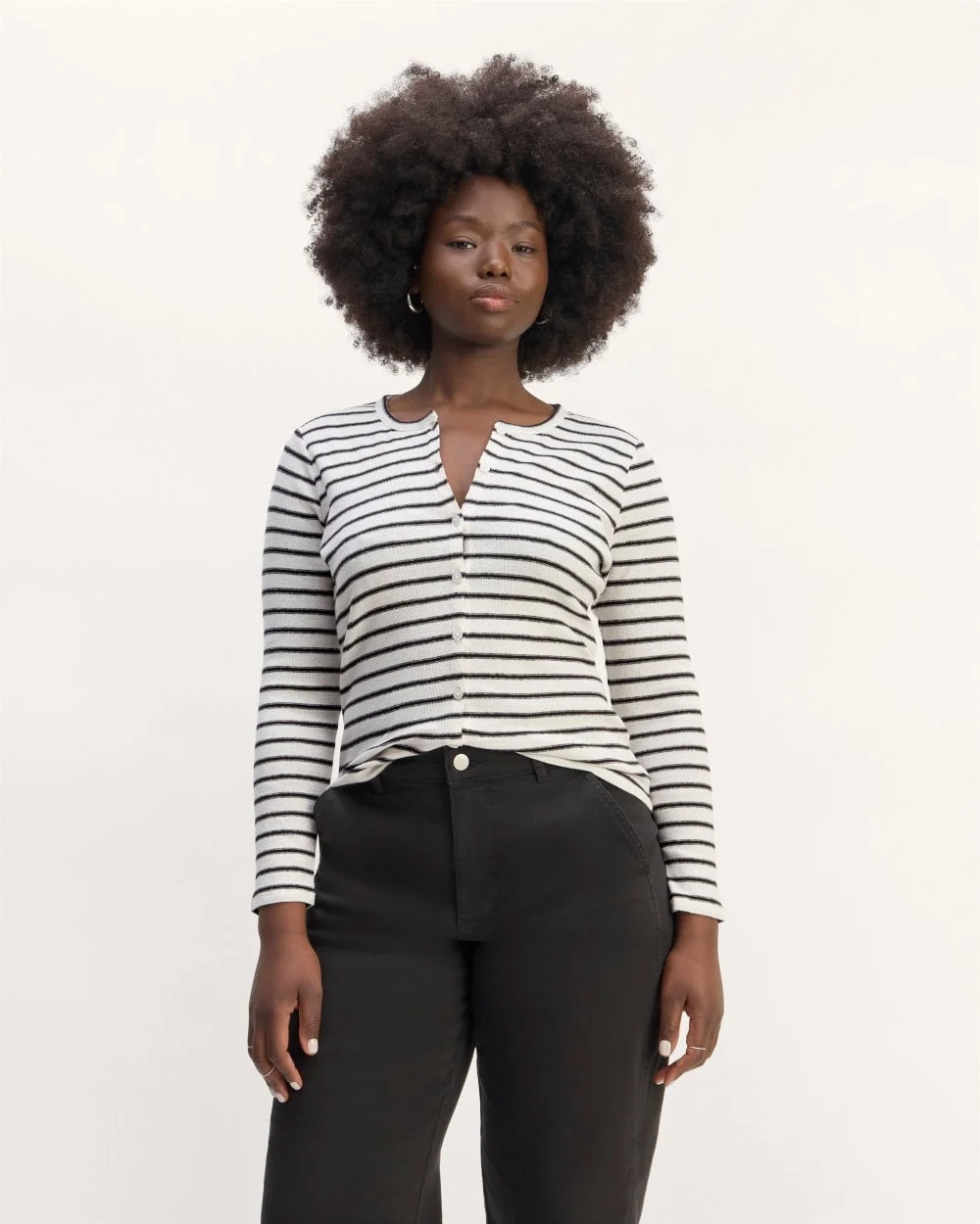 The Vintage Rib Cardigan | Bone / Black (5)