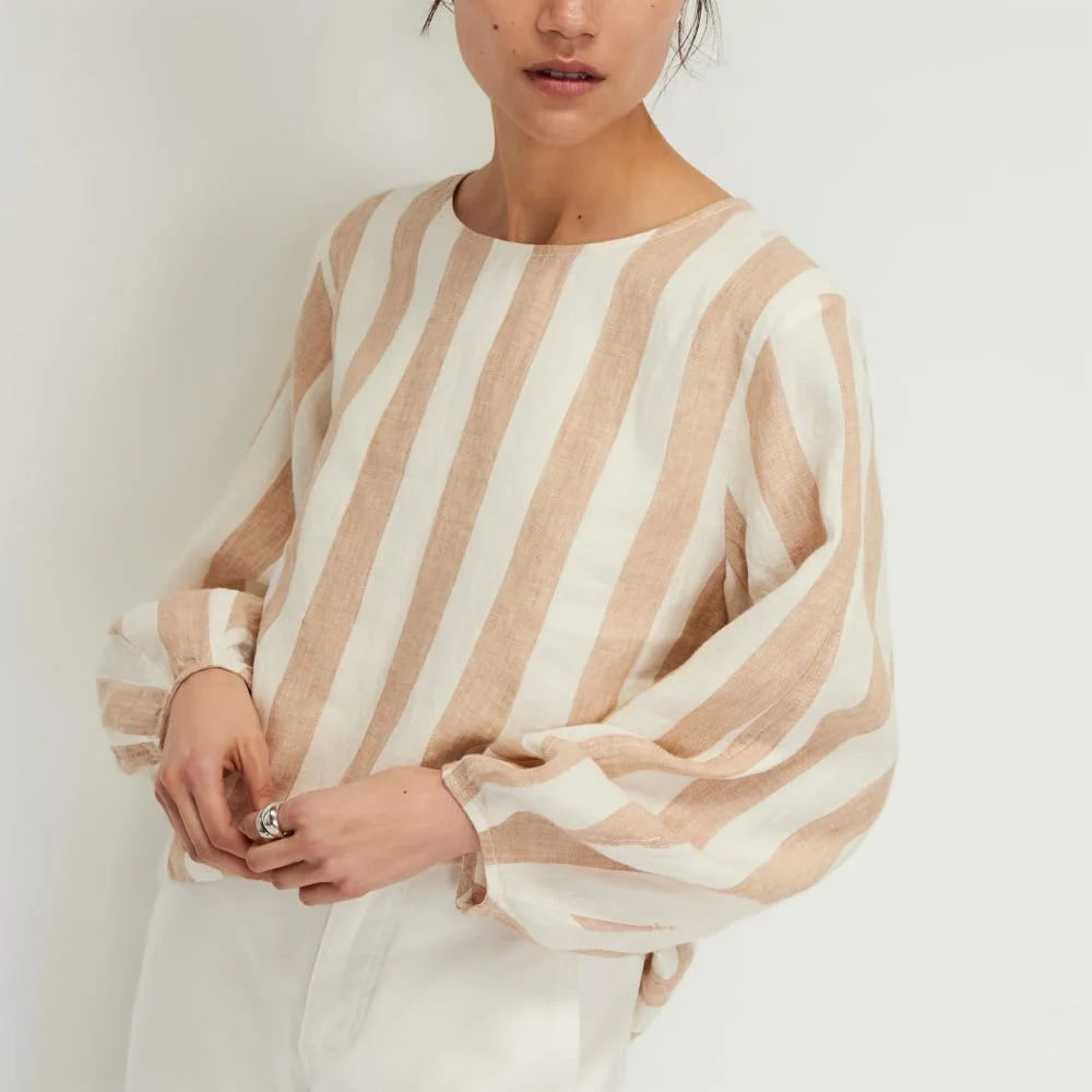 The Linen Long-Sleeve Top | Bone / Caramel (6)