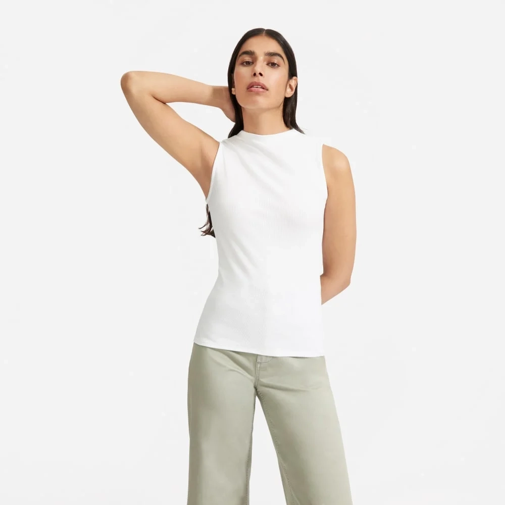 The Pima Micro-Rib Funnel-Neck Tank | White (4)