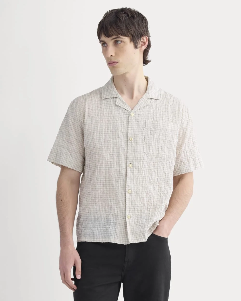 Textured Voile Resort Shirt | Natural Plaid (4)