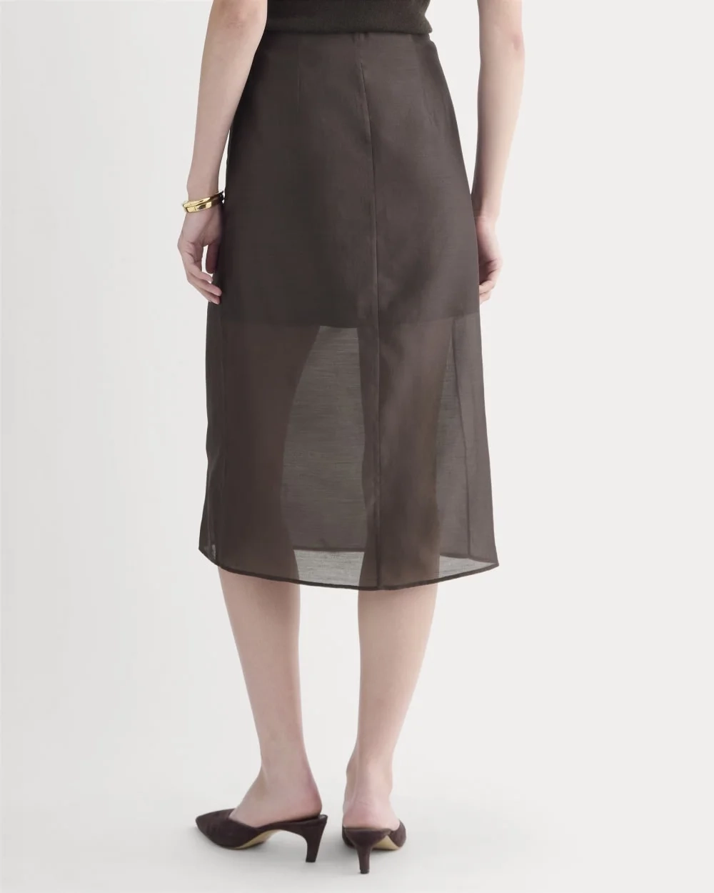 Midi Skirt in Cotton-Silk Organza | Dark Chocolate (5)