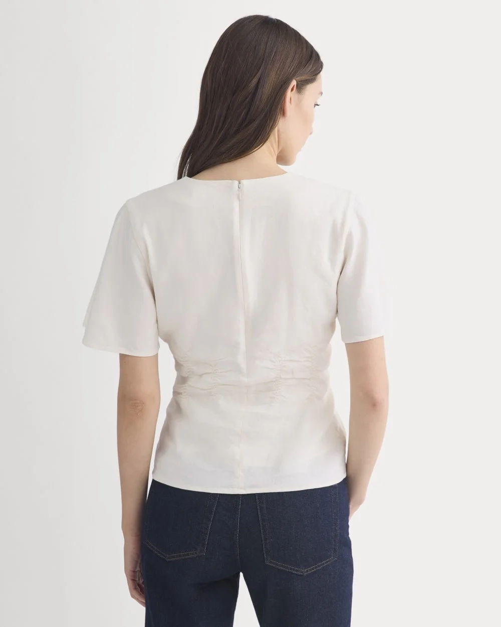 Cinched Top in Stretch Linen | Bone (3)