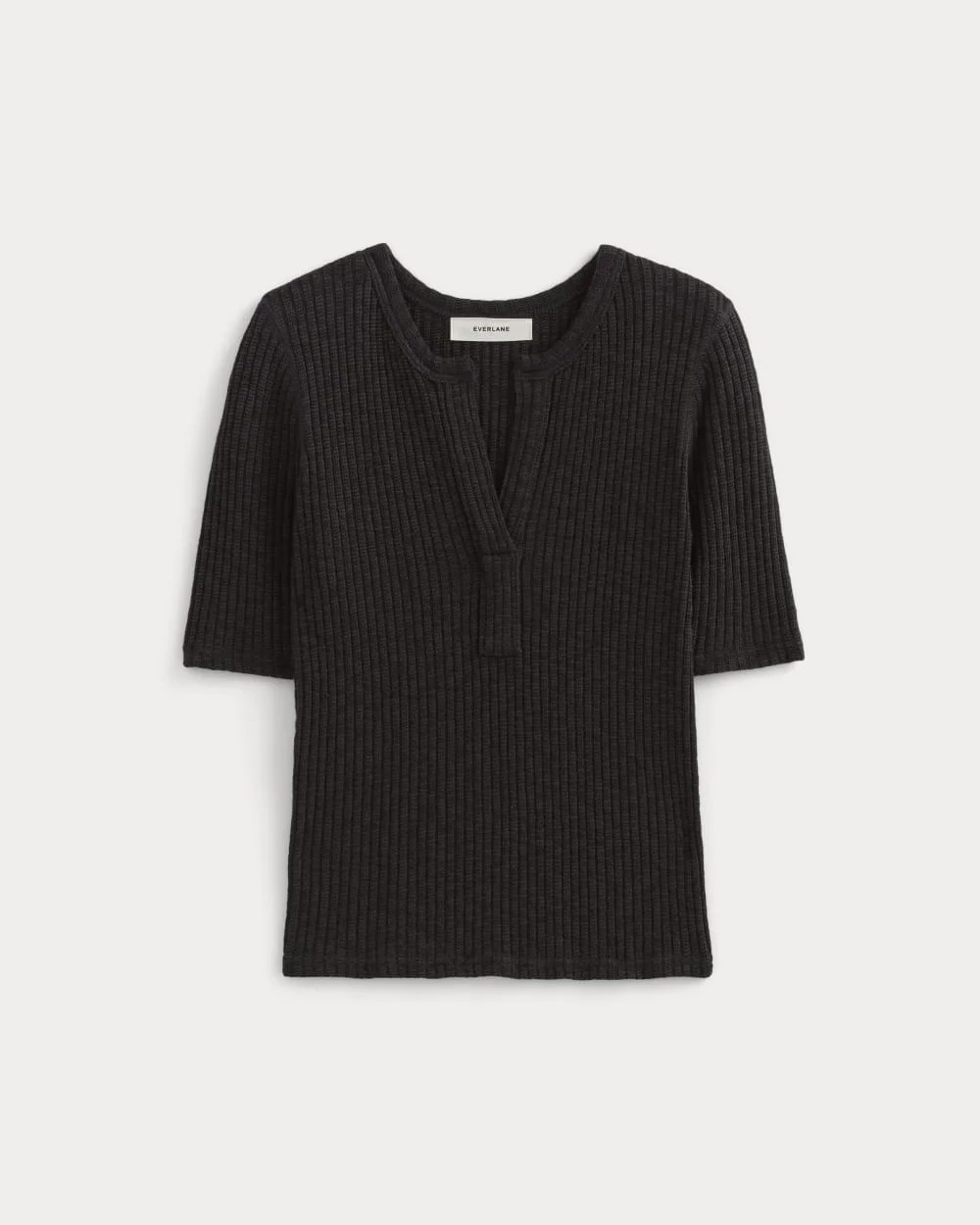The Rib-Knit Short-Sleeve Henley | Black (4)