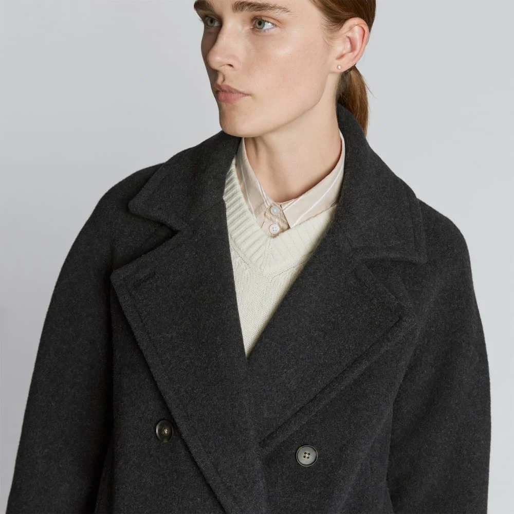 The Italian ReWool® Long Peacoat | Heathered Black (4)
