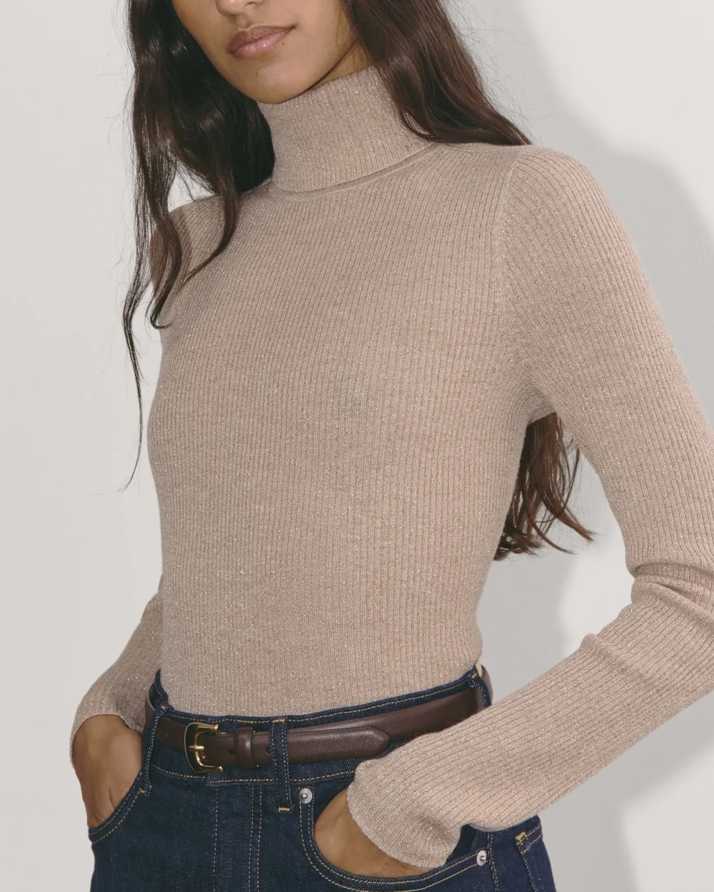 The Turtleneck in Lurex Merino | Rose Gold (3)