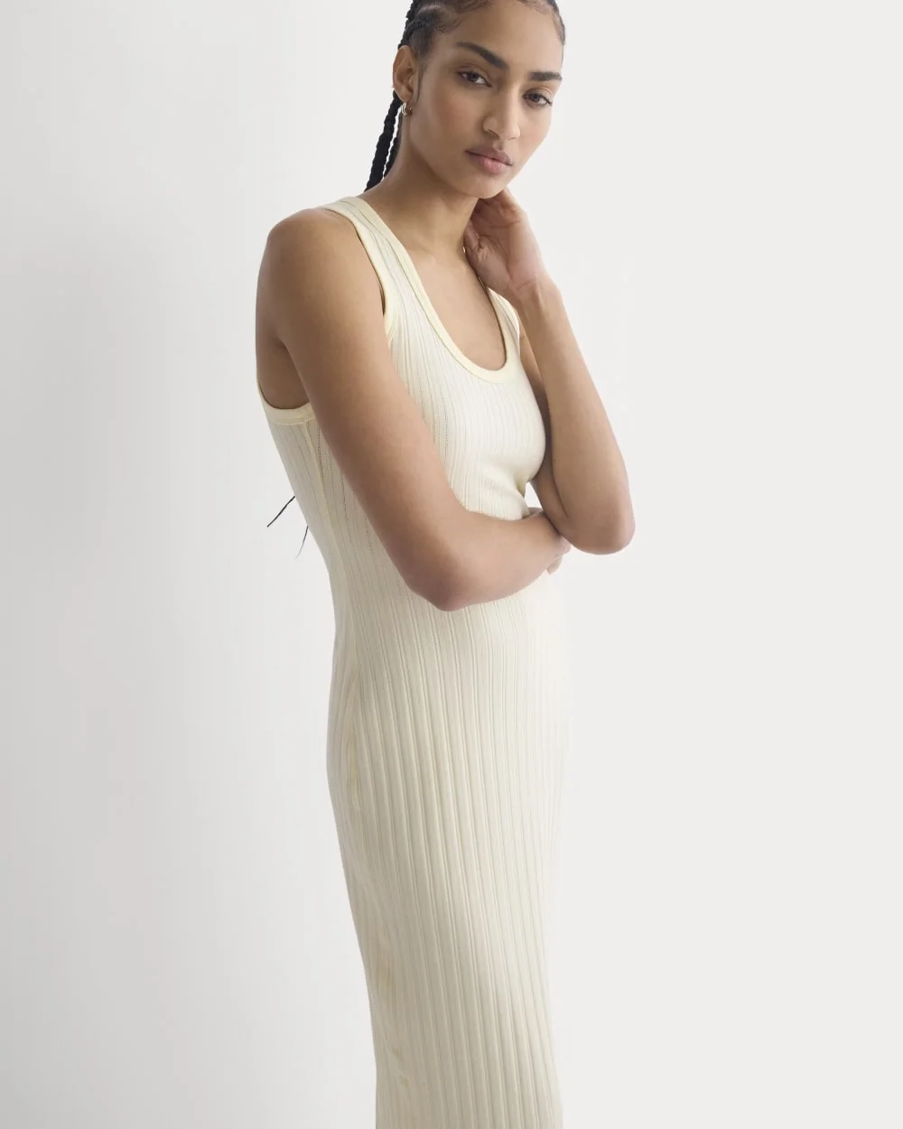 Scoop-Neck Midi Dress in Pointelle Knit | Lemon Icing (7)