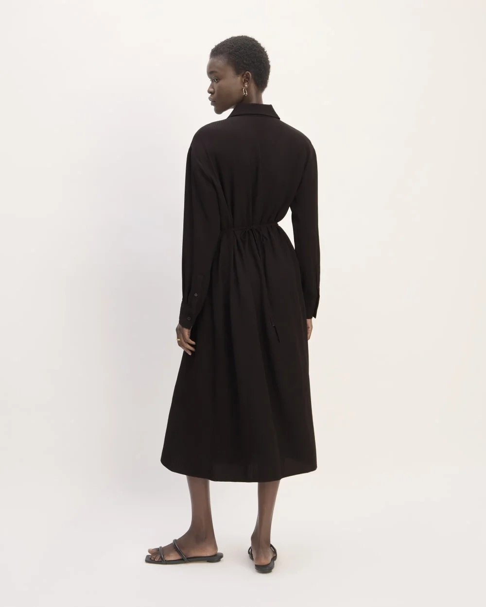 The Mini Jacquard Stripe Shirt Dress | Black (5)