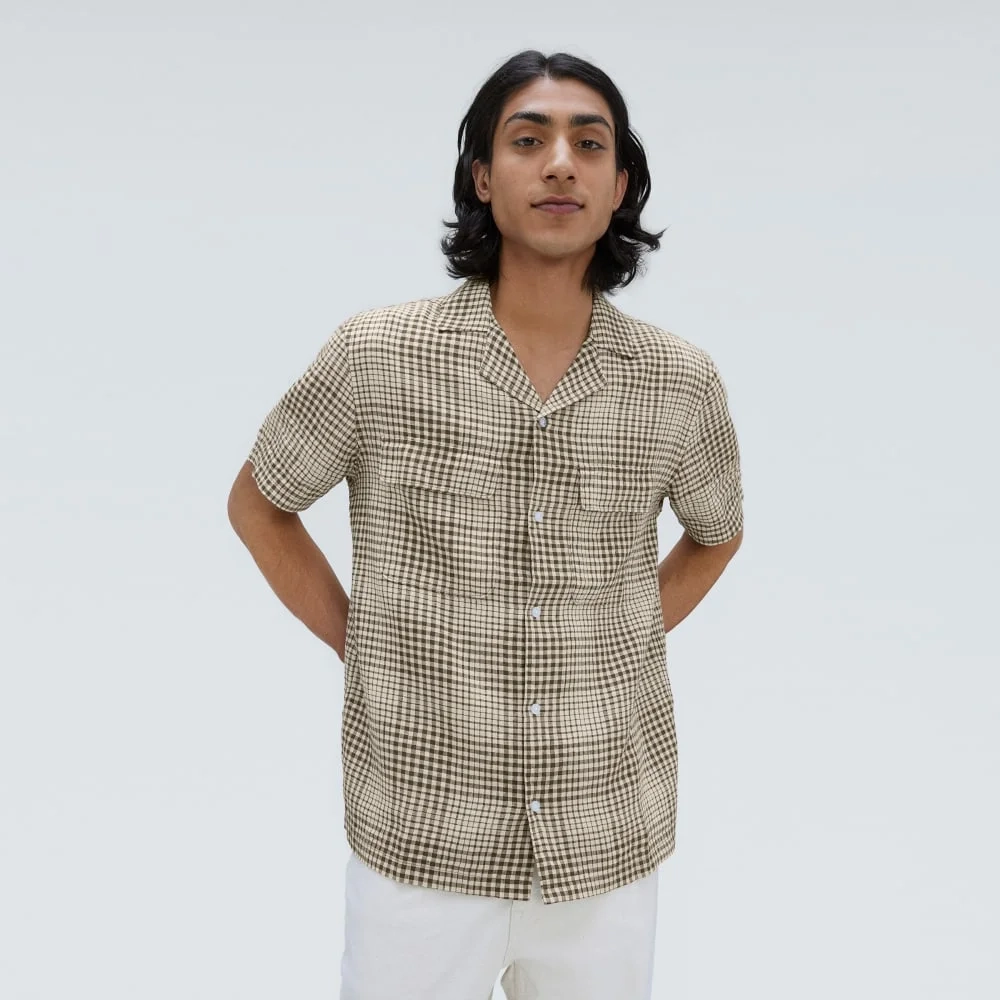 The Resort Shirt in Linen | Beech / Parchment Grid (4)