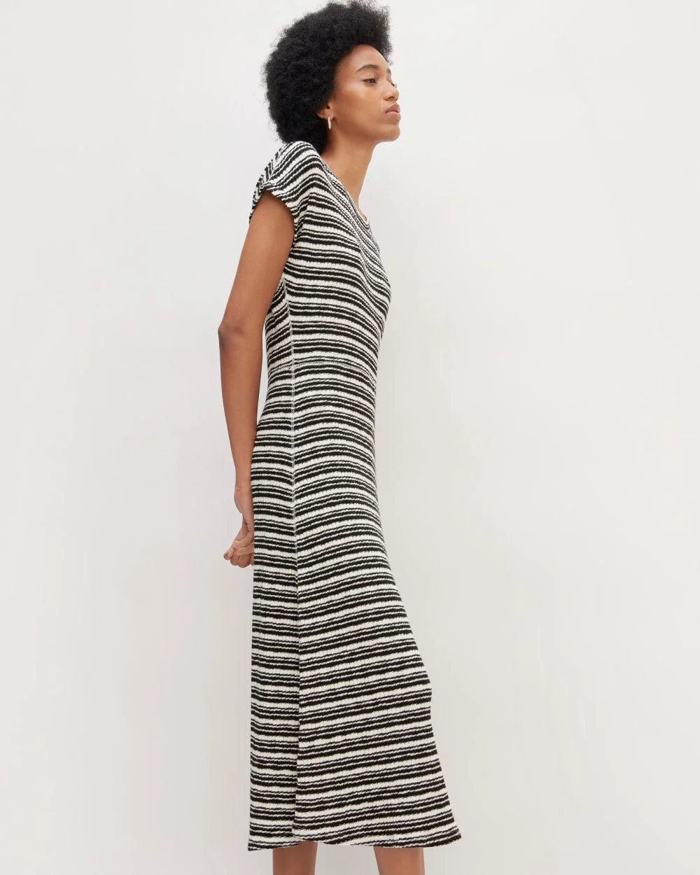 The Rib-Knit Cap-Sleeve Midi Dress | Bone / Black (5)