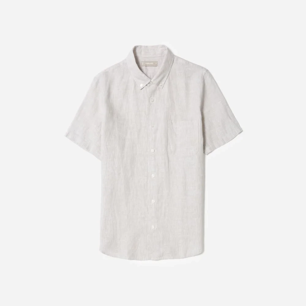 The Classic Short-Sleeve Shirt in Linen | Stone / White Stripe