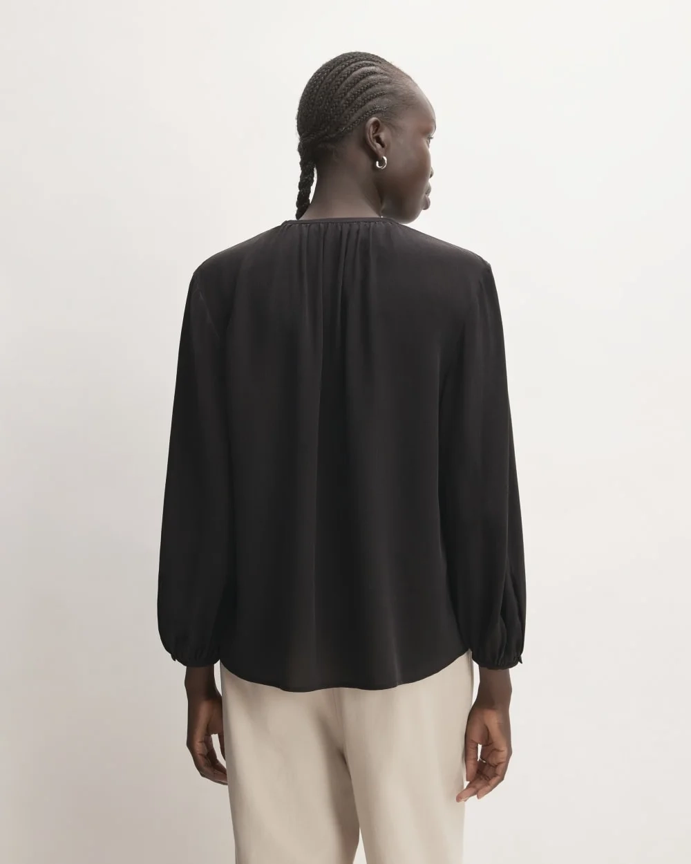 The Washable Clean Silk Shirred Blouse | Black (5)