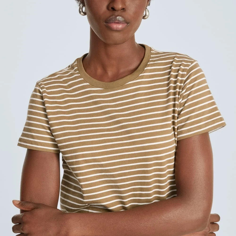The Box-Cut Tee in Essential Cotton | Olive / Tan | No Pocket (6)