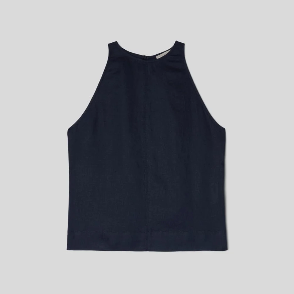The Linen High-Neck Tank | Navy (5)