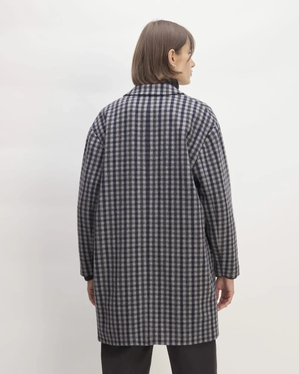 The Italian ReWool® Cocoon Coat | Grey / Charcoal / Navy Check (4)