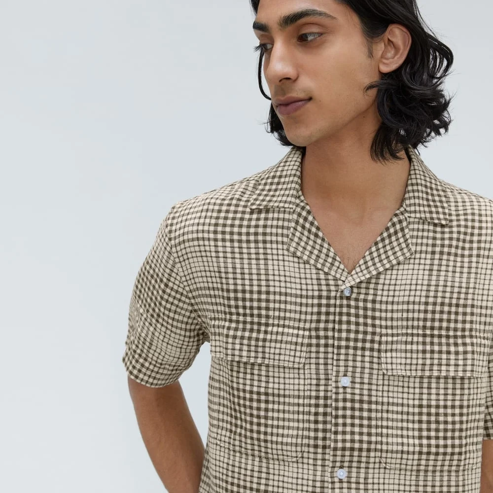 The Resort Shirt in Linen | Beech / Parchment Grid (5)