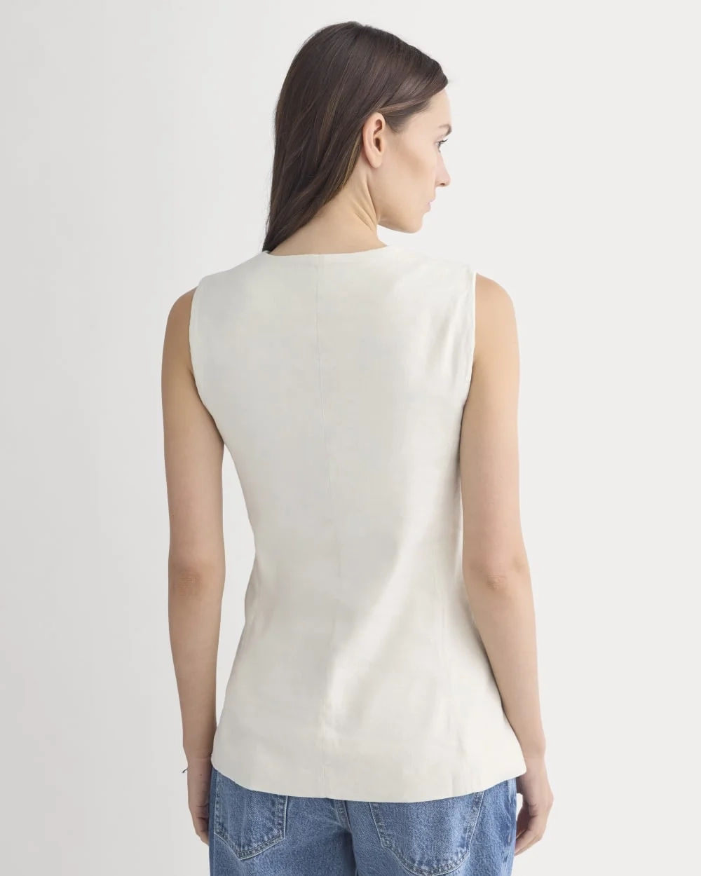 Long Vest in Stretch Linen | Birch (5)