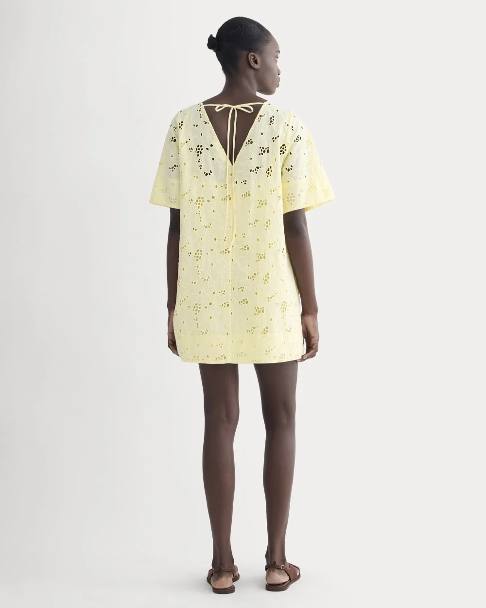 The Eyelet Mini Shift Dress | Light Yellow (3)