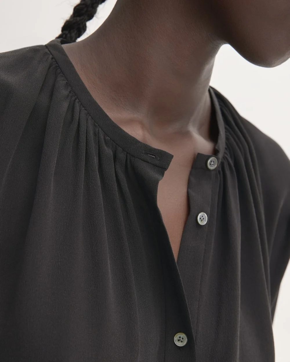 The Washable Clean Silk Shirred Blouse | Black (6)