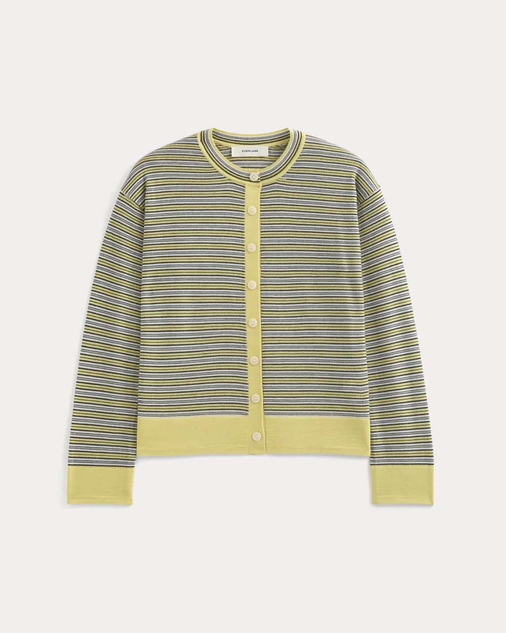Crew Cardigan in Ultrasoft Merino | Double Cream Multi Stripe (5)