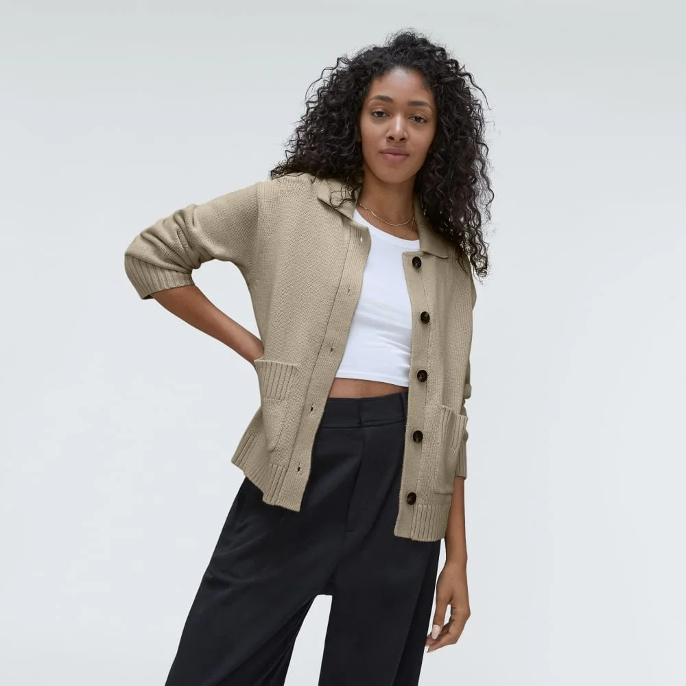 The Cotton Chore Sweater Jacket | Trench Coat Khaki (6)