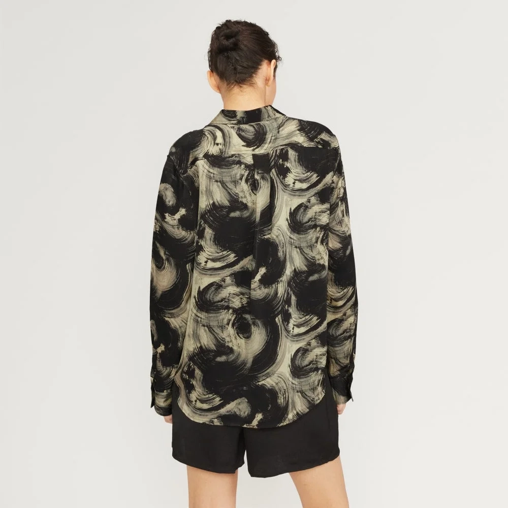 The Satin Relaxed Shirt | Pale Yellow / Black (5)