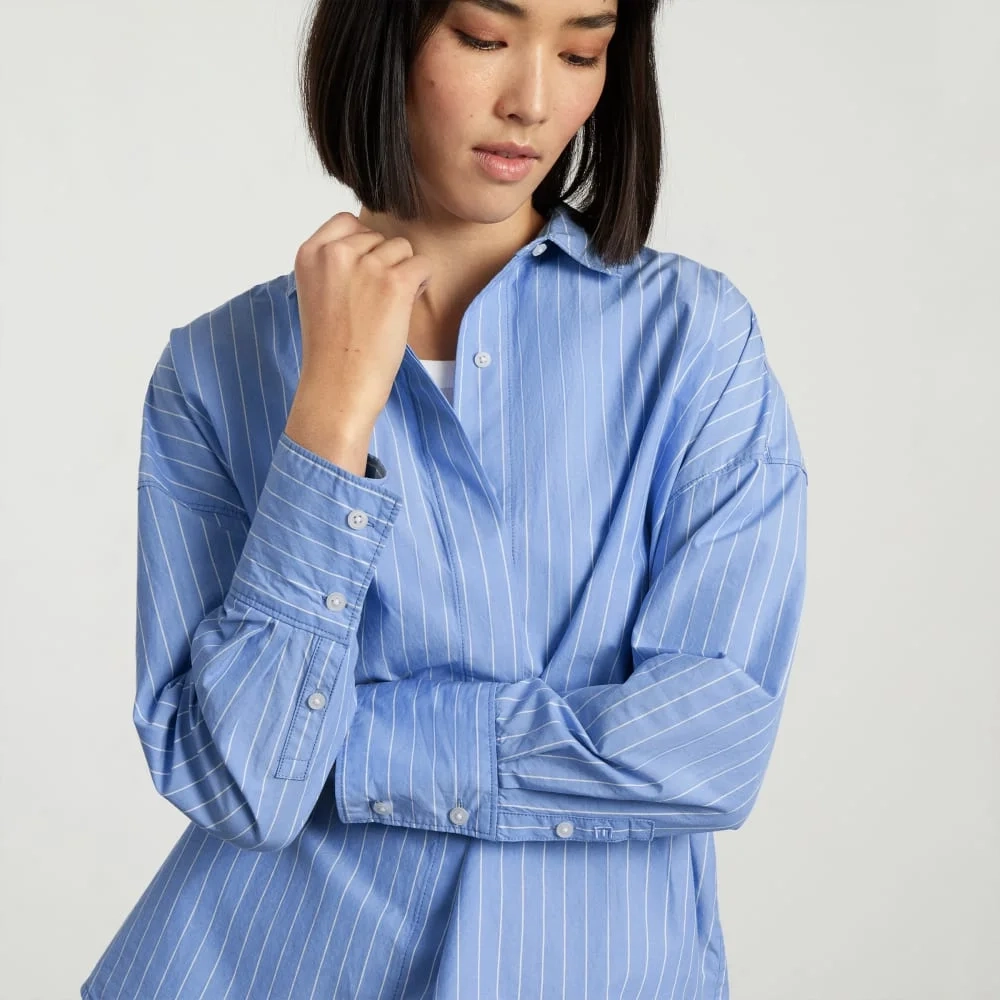 The Oversized Poplin Shirt | Powder Blue / White (9)