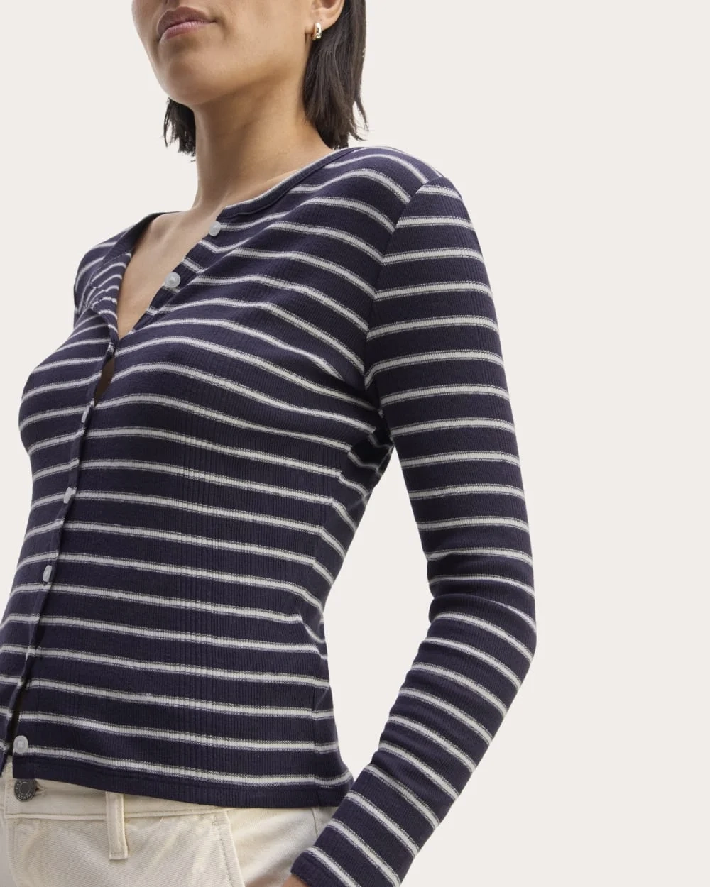 The Vintage Rib Cardigan | Navy / Bone (4)