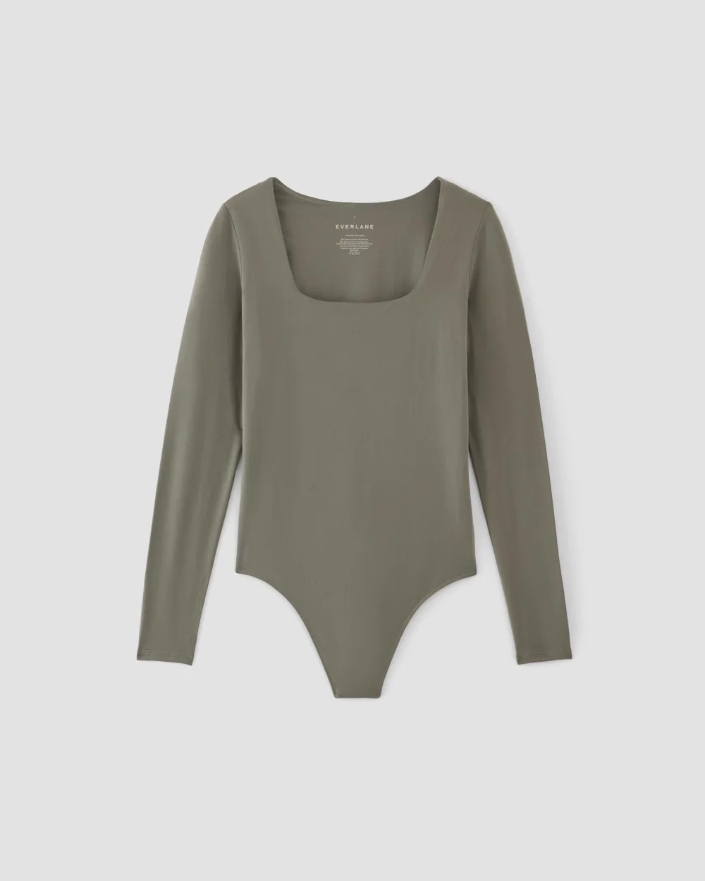 The Long-Sleeve Supima® Square-Neck Bodysuit | Dark Sage | Thong (5)