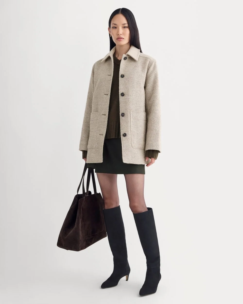 Italian Car Coat | Taupe Herringbone (5)