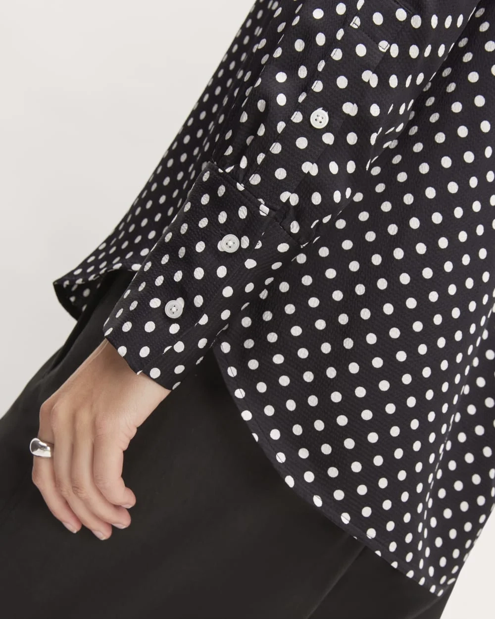 The Hammered Satin Popover Shirt | Black / Bone Polka Dot (5)