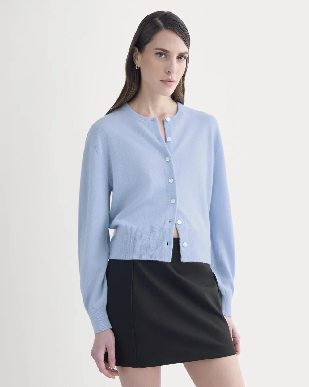 Cashmere Cropped Cardigan | Open Air Blue